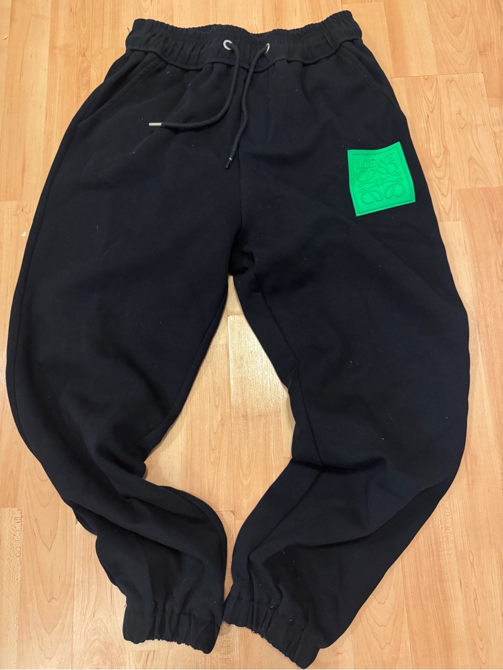 Loewe Black Sweatpants with Green Patch